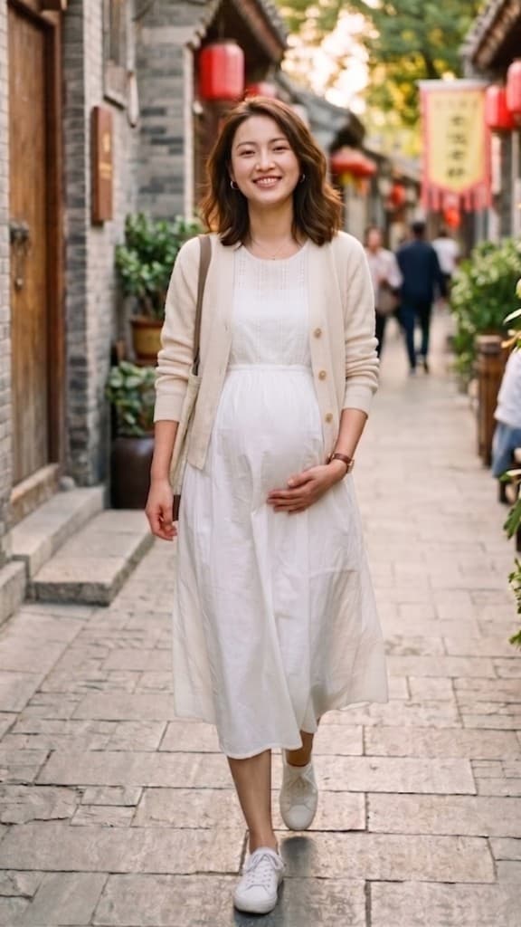 Portrait photo after adding a natural maternity belly with Pregnant AI