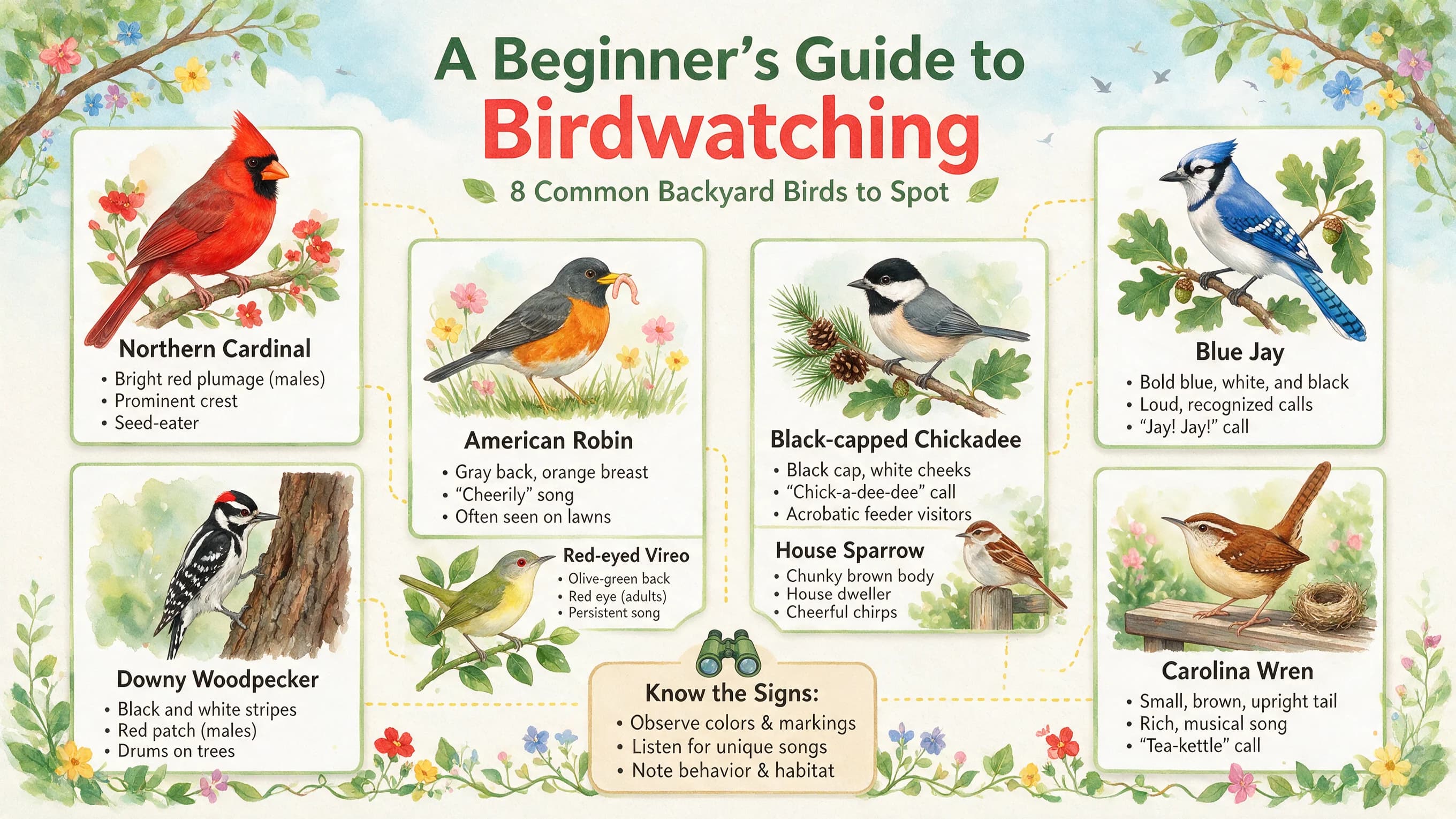 Seedream 5.0 Pro text-to-image example showing a 16:9 birdwatching infographic with eight illustrated and labeled bird species