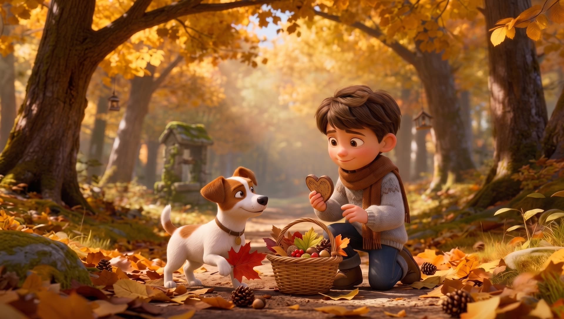 Autumn Forest — Boy & Puppy