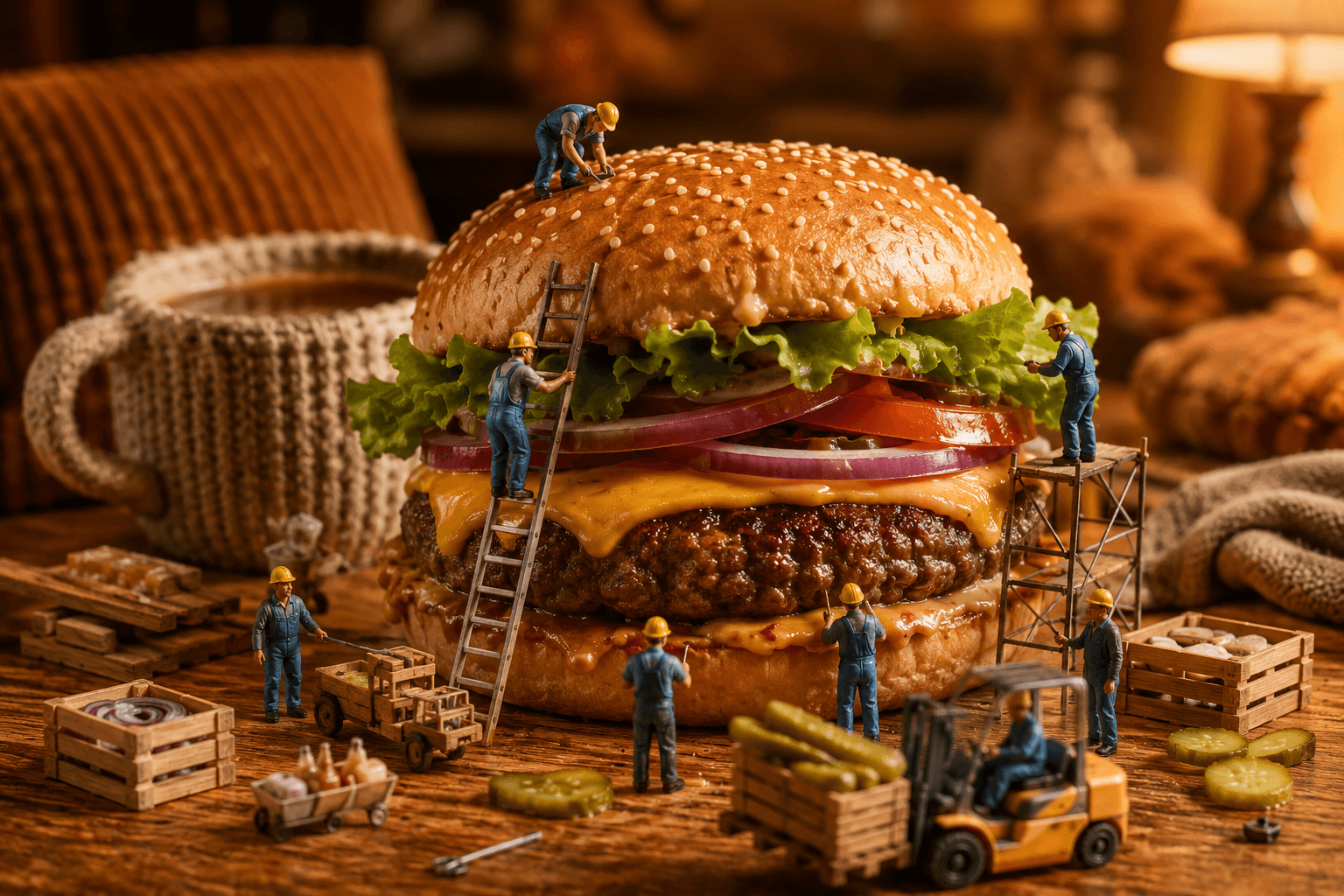 Seedance 2.0 Mini first-frame example — people assembling a burger